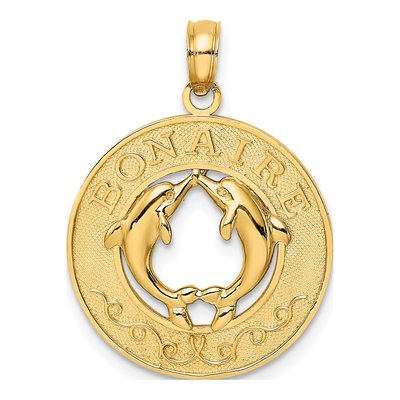 14K Yellow Gold Dolphin Circle Pendant