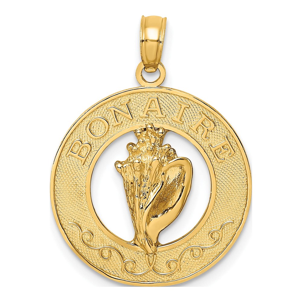 14K Yellow Gold Conch Shell Circle Pendant