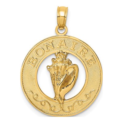 14K Yellow Gold Conch Shell Circle Pendant