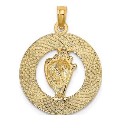 14K Yellow Gold Bahamas Conch Shell Circle Charm – view 4