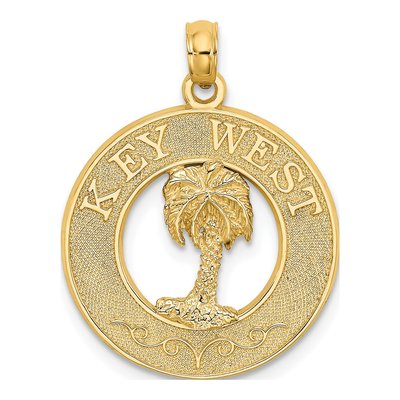 14K Yellow Gold Key West Palm Tree Circle Charm