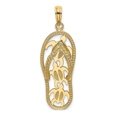 14K Yellow Gold Flip-Flop Turtle Pendant