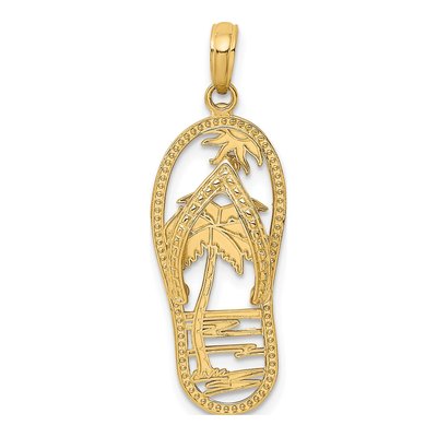 14K Yellow Gold Palm Tree Flip Flop Charm