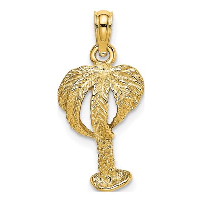 14K Yellow Gold Textured Palm Tree Pendant