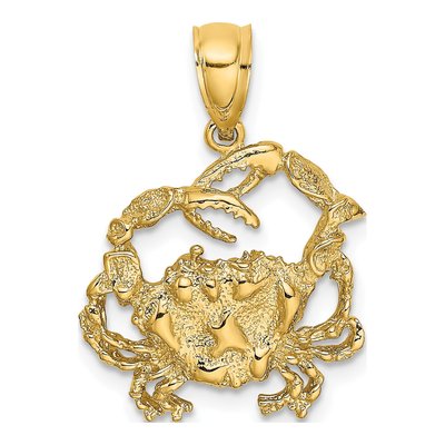 14K Yellow Gold Textured Crab Charm