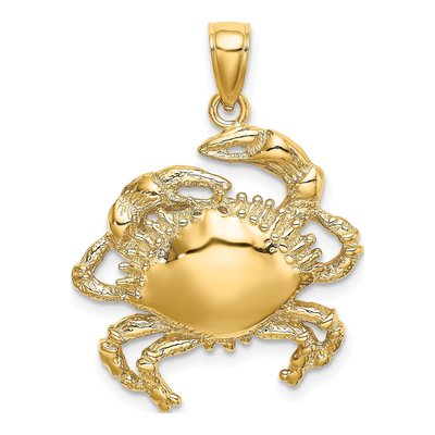 14K Yellow Gold Crab Nautical Pendant