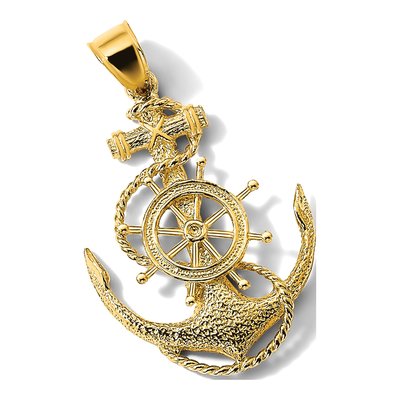14K Yellow Gold Anchor Ship's Wheel Charm – view 4