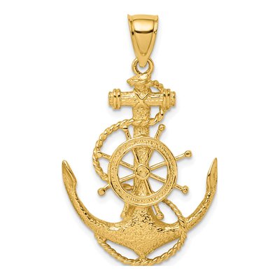 14K Yellow Gold Anchor Ship's Wheel Charm