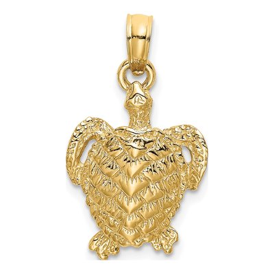 14K Yellow Gold Textured Sea Turtle Charm