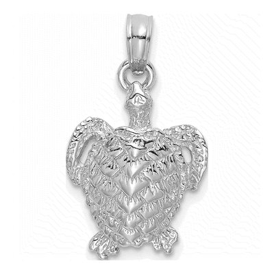 14K White Gold Textured Sea Turtle Pendant