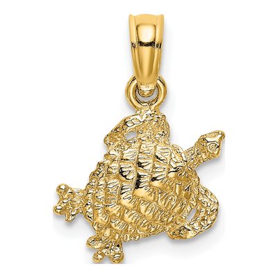 14K Yellow Gold Textured Sea Turtle Charm