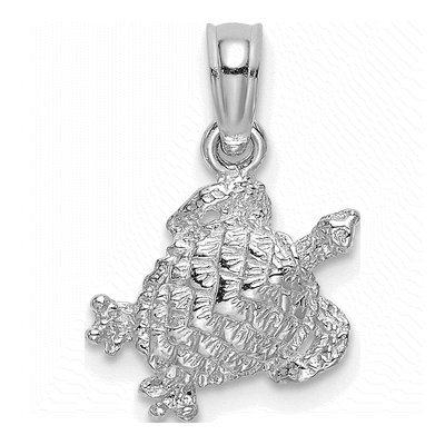 14K White Gold Textured Sea Turtle Pendant