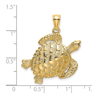 14K Yellow Gold Textured Sea Turtle Pendant – view 4