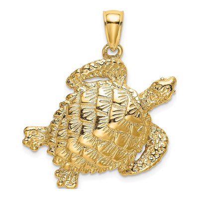 14K Yellow Gold Textured Sea Turtle Pendant