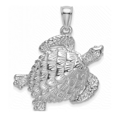 14K White Gold Textured Sea Turtle Charm