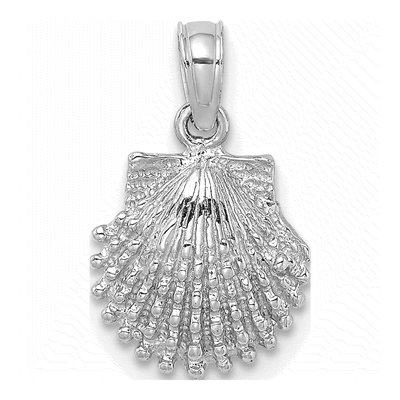 14K White Gold Scallop Shell Pendant