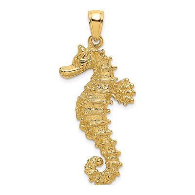 14K Yellow Gold Textured Seahorse Pendant