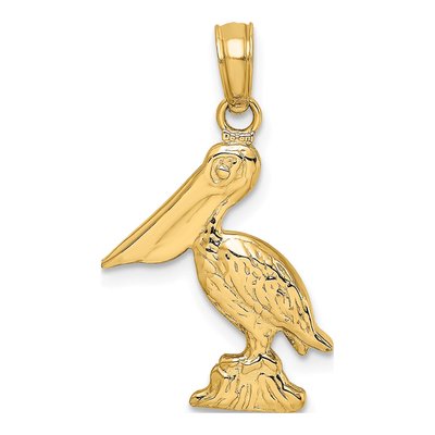 14K Yellow Gold 3D Pelican Pendant