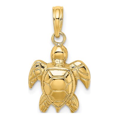 14K Yellow Gold Textured Sea Turtle Charm
