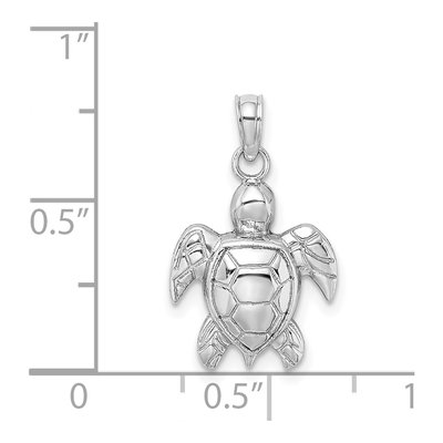 14K White Gold Textured Sea Turtle Charm – view 4