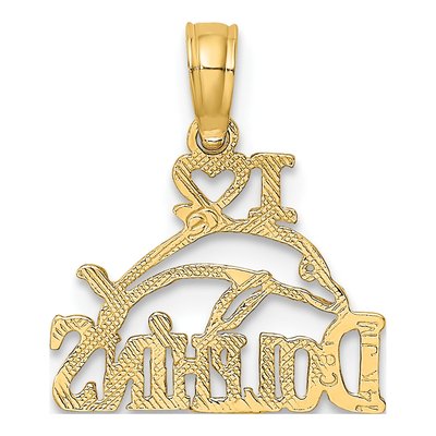 14K Yellow Gold I Heart Dolphins Pendant – view 5