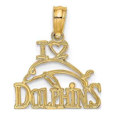 14K Yellow Gold I Heart Dolphins Pendant
