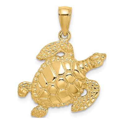14K Yellow Gold Textured Sea Turtle Charm