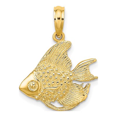 14K Yellow Gold Textured Angelfish Charm