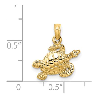 14K Yellow Gold Textured Sea Turtle Charm – view 4