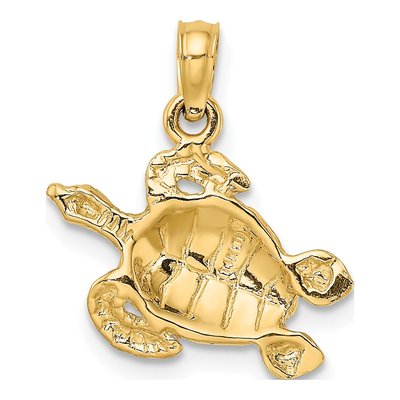 14K Yellow Gold Textured Sea Turtle Charm – view 5