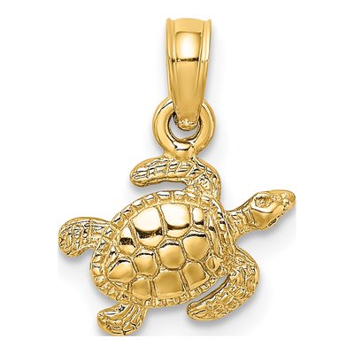 14K Yellow Gold Textured Sea Turtle Charm