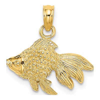 14K Yellow Gold Textured Goldfish Pendant
