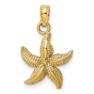 14K Yellow Gold Textured Starfish Pendant