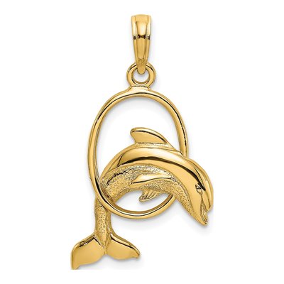 14K Yellow Gold Dolphin Jumping Through Hoop Charm