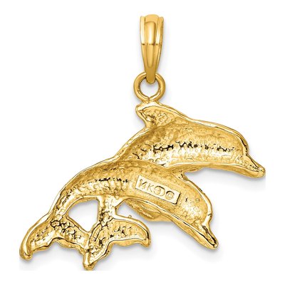 14K Yellow Gold Double Dolphins Pendant – view 5