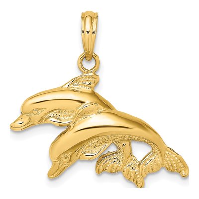 14K Yellow Gold Double Dolphins Pendant