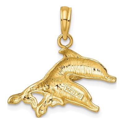 14K Yellow Gold Two Dolphins Pendant – view 5