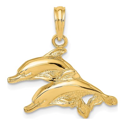 14K Yellow Gold Two Dolphins Pendant