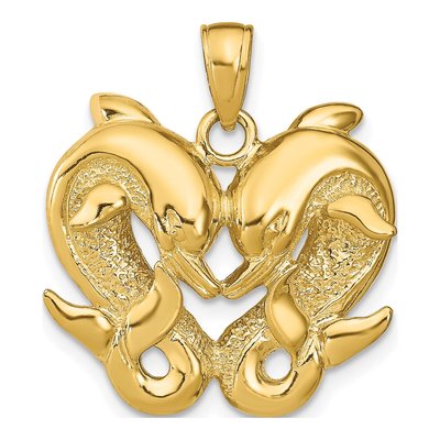 14K Yellow Gold Twin Dolphins Pendant