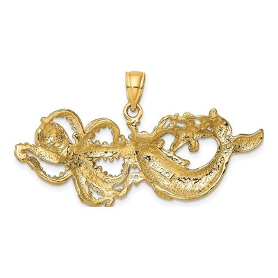 14K Yellow Gold Dolphin Octopus Pendant – view 5