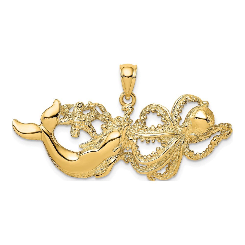 14K Yellow Gold Dolphin Octopus Pendant