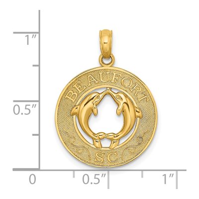 14K Yellow Gold Dolphins Circle Pendant – view 4