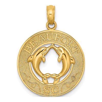 14K Yellow Gold Dolphins Circle Pendant