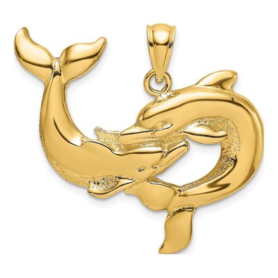 14K Yellow Gold Two Dolphins Together Charm
