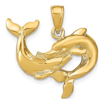 14K Yellow Gold Dolphins Pendant