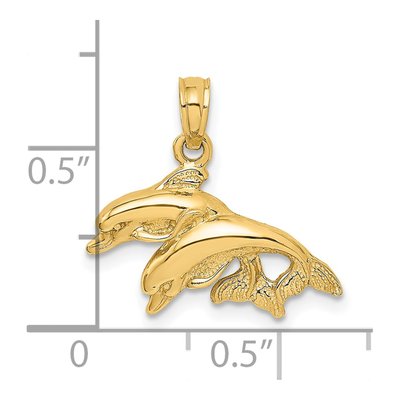14K Yellow Gold Double Dolphins Pendant – view 4