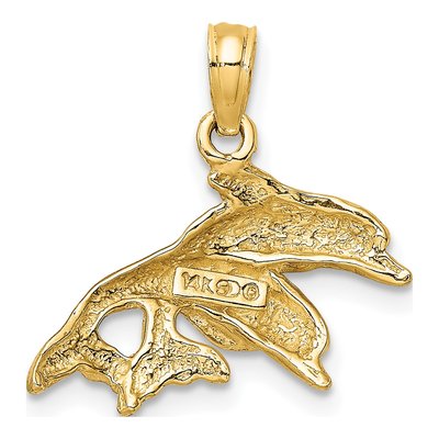 14K Yellow Gold Double Dolphins Pendant – view 5