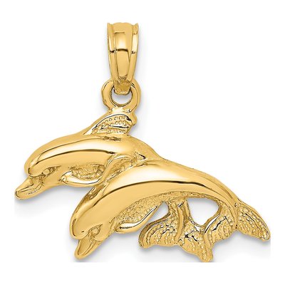 14K Yellow Gold Double Dolphins Pendant