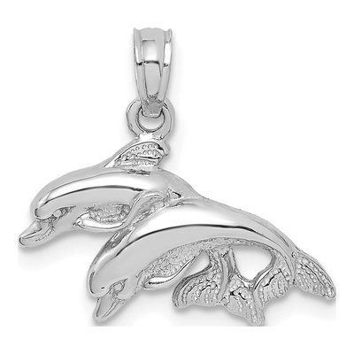 14K White Gold Double Dolphin Pendant