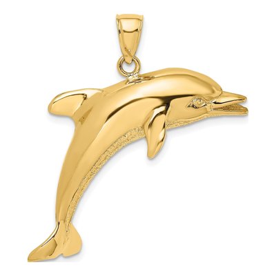 14K Yellow Gold Jumping Dolphin Pendant